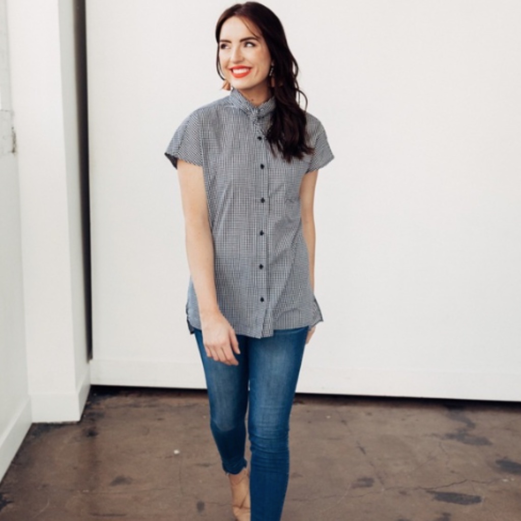 Mod Ref Tie Neck Collar Gingham Button Down